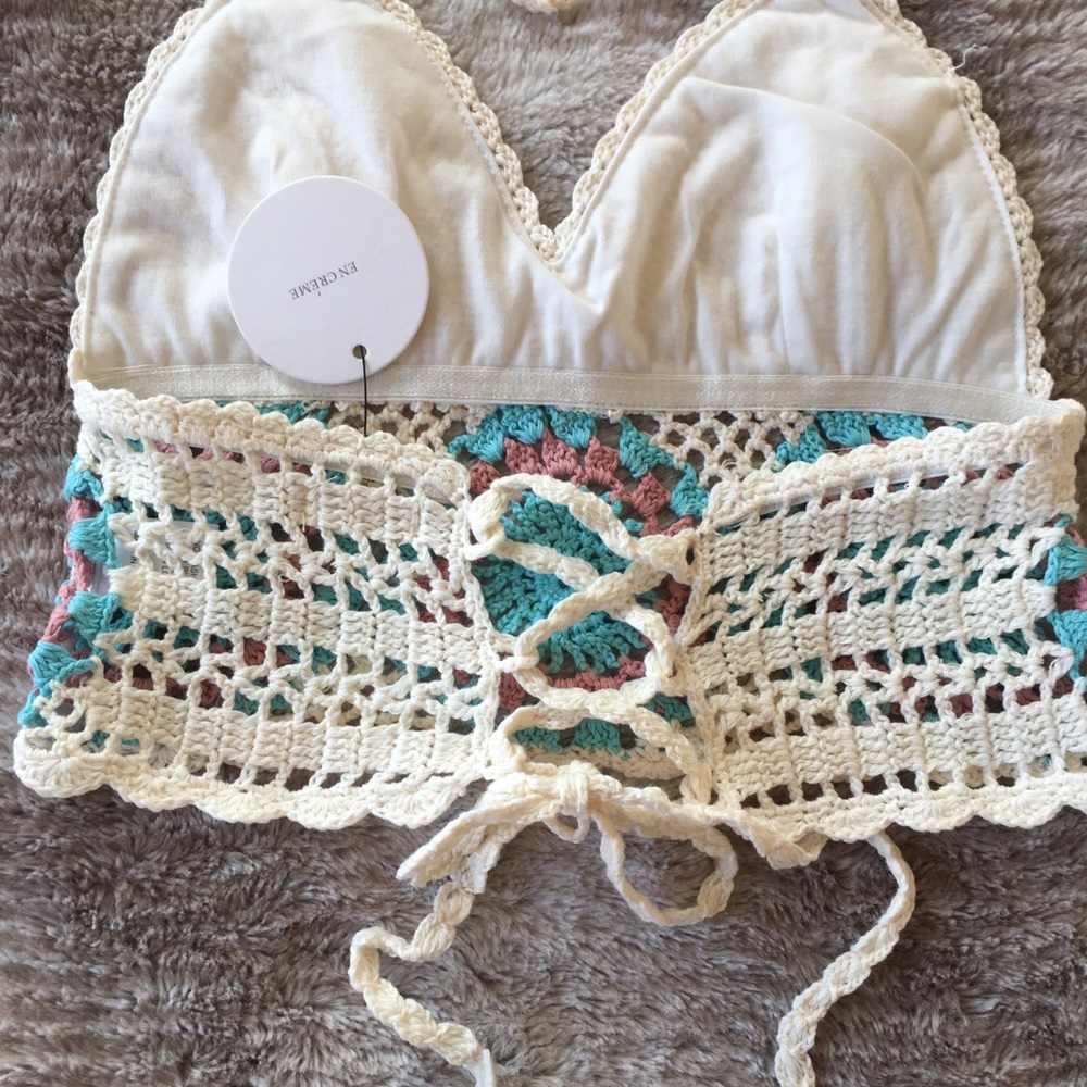 BOHO FESTIVAL Crochet Crop Halter Top SMALL S NEW - Picture 3 of 8